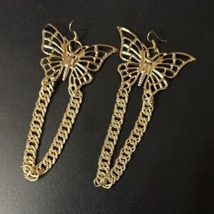 Gold Butterfly Chain Earrings